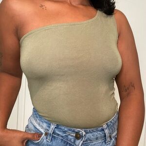 Olive One-Shoulder Bodysuit